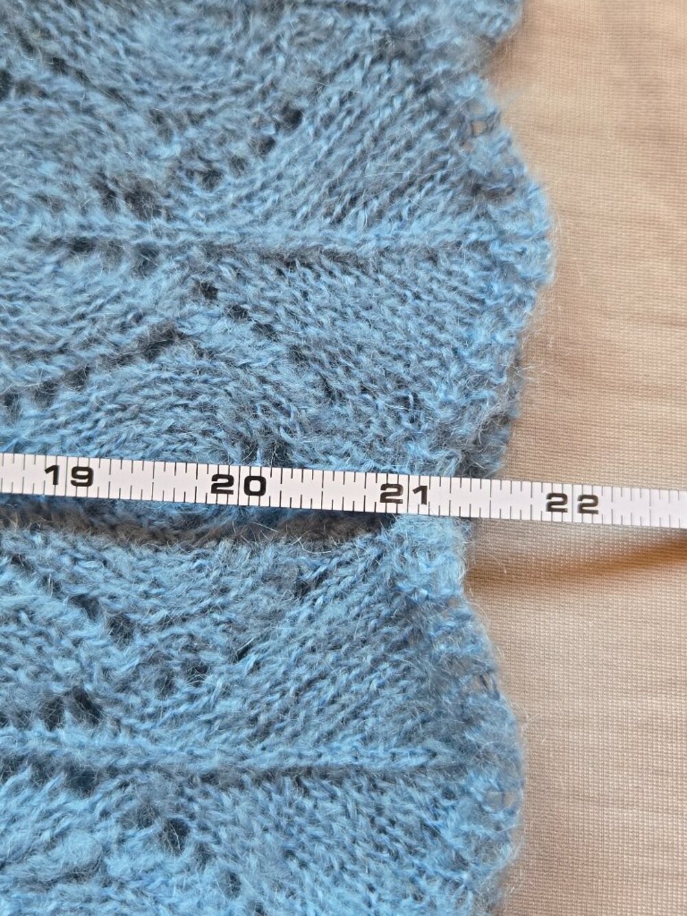 LOFT Dusty Blue Open Lace Knit Mohair Cardigan w Ribbed Shawl Style Collar M - Picture 6 of 16